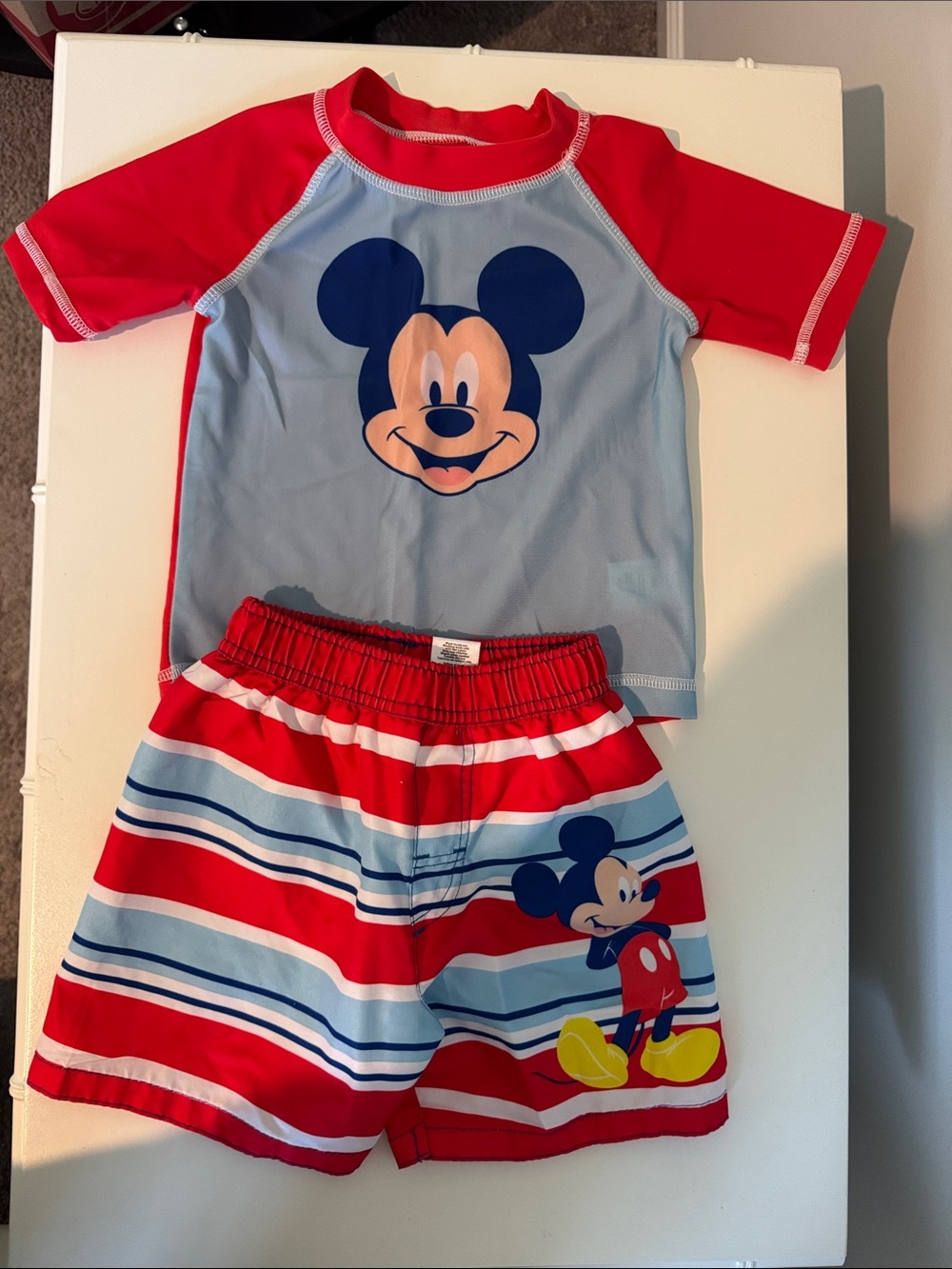 Baby Mickey Mouse Red & Light Blue Rash Guard Set Swimsuit 18 months